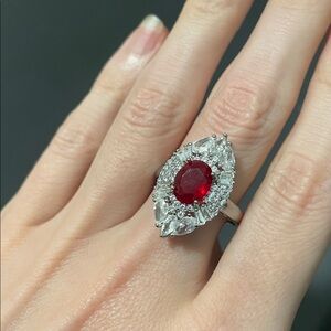 Elegant Silver and Red Gemstone Ring